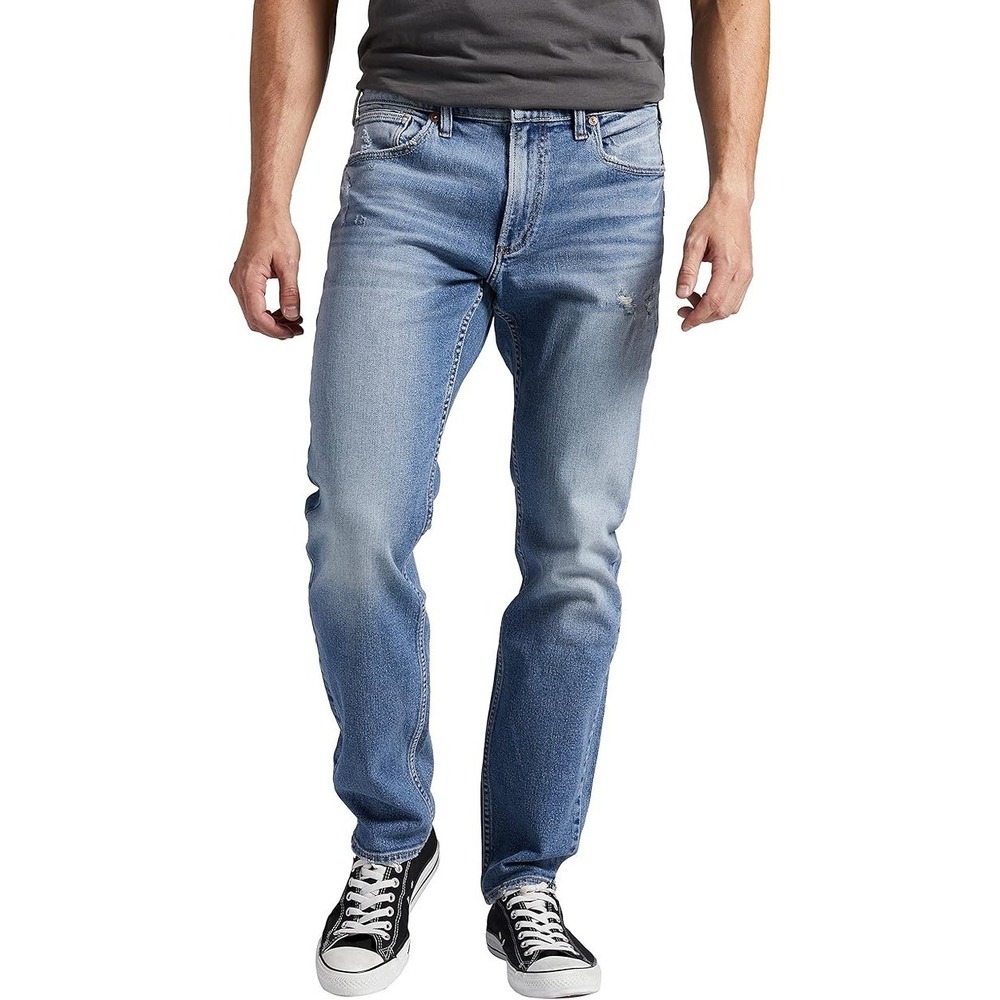 Silver Jeans Co. Men's Taavi Skinny Jeans Distressed Blue Denim Size 36 x 32
